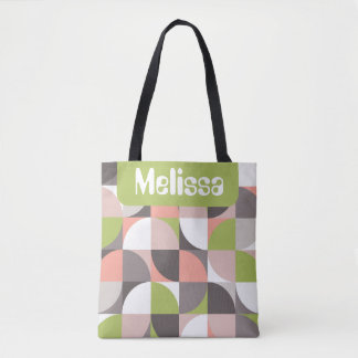 Retro Mod Vierkanten Roze Groen Naam Gepersonalise Draagtas