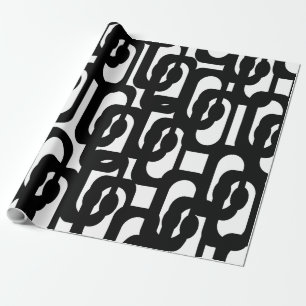 Retro Mod Zwart en Wit Loop Patroon Cadeaupapier