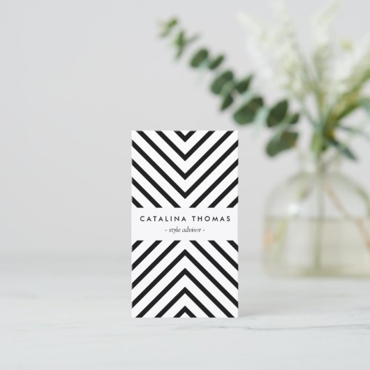 Retro Mod Zwart-wit Patroon Verticaal Visitekaartje (Staand voorkant)