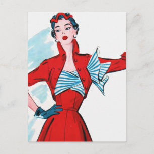 Retro Mode Lady in Red Briefkaart