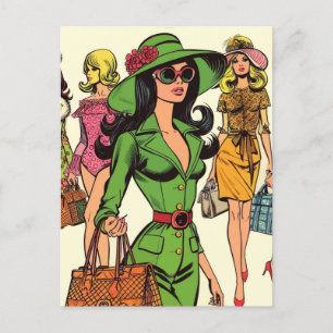 Retro Mode Meisjes Comics Briefkaart
