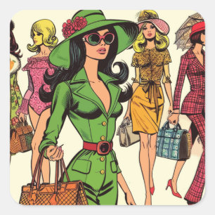 Retro Mode Meisjes Comics Vierkante Sticker