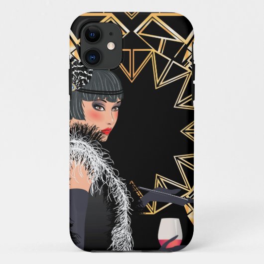 Retro mode vrouw met glas wijn Case-Mate iPhone case (Achterkant)