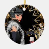 Retro mode vrouw met glas wijn keramisch ornament (Voorkant)