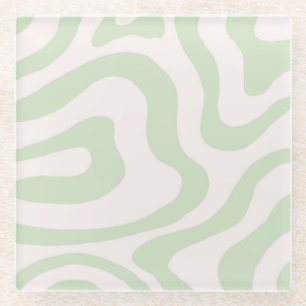 Retro Modern Abstract Groen Marmer Wavy Stripe Glazen Onderzetter