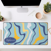 Retro Modern Abstract marmer werveling blauw en ge Bureaumat