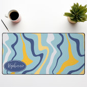 Retro Modern Abstract marmer werveling blauw en ge Bureaumat