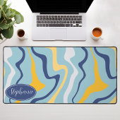 Retro Modern Abstract marmer werveling blauw en ge Bureaumat