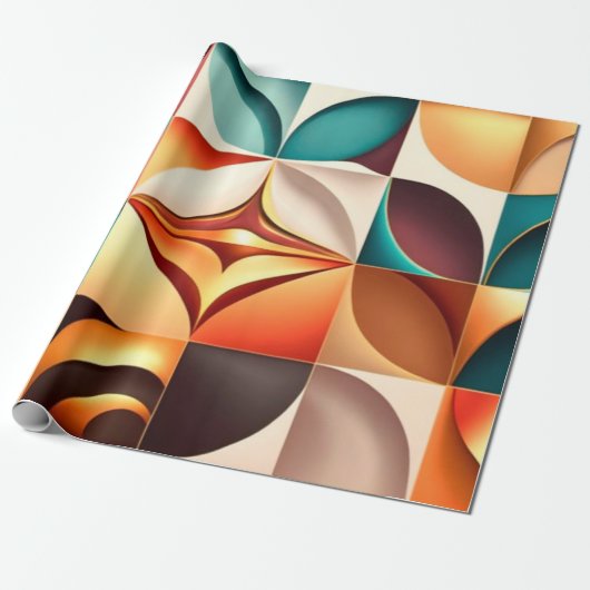 Retro Modern Abstract Squares Collectie Cadeaupapier (Uitgerold)