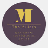 Retro-modern Achternaam Retouradres & Monogram Ronde Sticker (Voorkant)