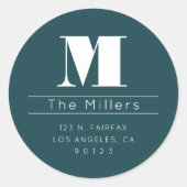 Retro-modern Achternaam Retouradres & Monogram Ronde Sticker (Voorkant)