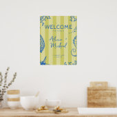 Retro modern beach striped wedding welcome sign poster (Keuken)