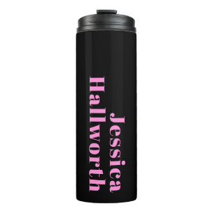 Retro-modern bewerkbare tekst Zwart & Roze Thermosbeker