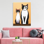 Retro Modern Black and White Cat and Kitten Canvas Afdruk (Insitu (Woonkamer))