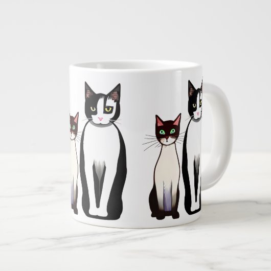 Retro Modern Black and White Cat and Kitten Extra Grote Beker (Voorkant rechts)