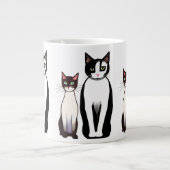 Retro Modern Black and White Cat and Kitten Extra Grote Beker (Voorkant)