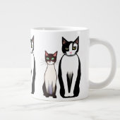 Retro Modern Black and White Cat and Kitten Extra Grote Beker (Rechts)