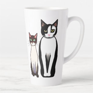 Retro Modern Black and White Cat and Kitten Latte Mok