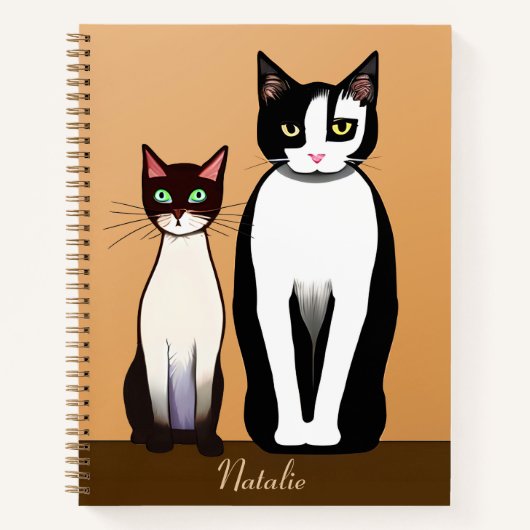 Retro Modern Black and White Cat and Kitten Notitieboek (Voorkant)