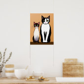 Retro Modern Black and White Cat and Kitten Poster (Keuken)