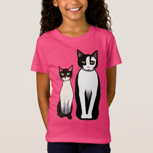 Retro Modern Black and White Cat and Kitten T-shirt (Voorkant)