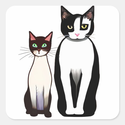 Retro Modern Black and White Cat and Kitten Vierkante Sticker (Voorkant)