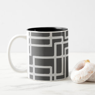 Retro Modern Blanched Slate Squares op Storm Grey Tweekleurige Koffiemok
