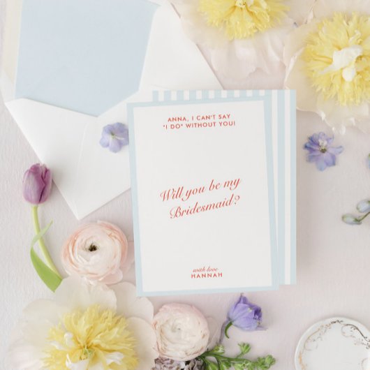 Retro Modern Blauw Bruidsmeisje voorstel Kaart