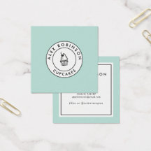 Retro modern blauw cupcakes vierkant visitekaartje