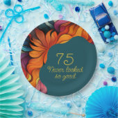 Retro Modern Blauwgroen Sinaasappel 75e verjaardag Papieren Bordje (Feest)