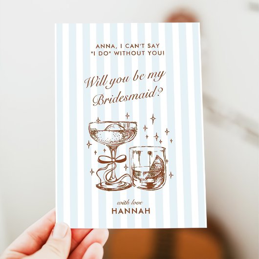 Retro Modern Blue Bridesmaid Proposal Card Kaart