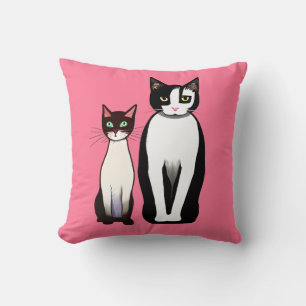 Retro Modern Cat en Kitten op Fuchsia Pink Kussen
