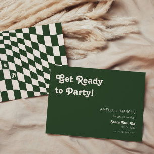 Retro Modern Chic Donkergroen Checker Sla de datum Kaart