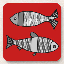Retro Modern Fish, Deep Red en Grey / Grey Bier Onderzetter