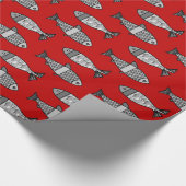Retro Modern Fish, Deep Red en Grey / Grey Cadeaupapier (Hoek)