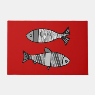 Retro Modern Fish, Deep Red en Grey / Grey Deurmat