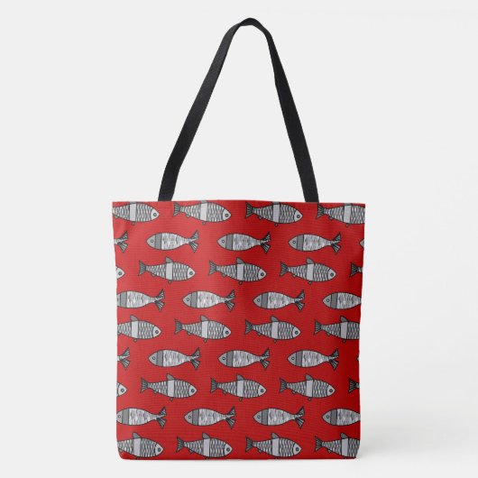 Retro Modern Fish, Deep Red en Grey / Grey Draagtas (Voorkant)