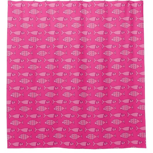 Retro Modern Fish, Fuchsia and Light Pink Douchegordijn (Voorkant)
