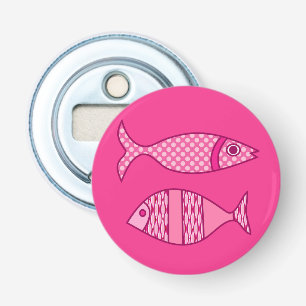 Retro Modern Fish, Fuchsia, Light Pink, Deep Pink Button Flesopener