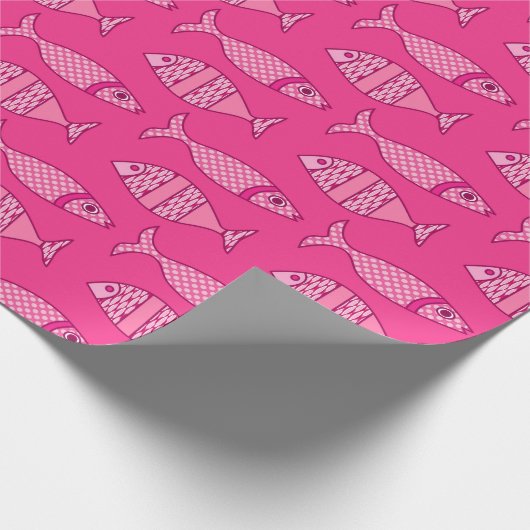 Retro Modern Fish, Fuchsia, Light Pink, Deep Pink Cadeaupapier (Hoek)
