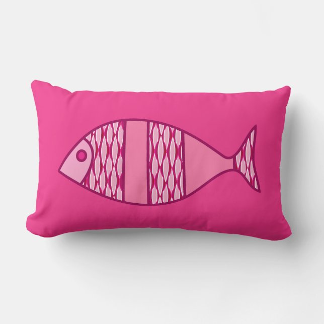 Retro Modern Fish, Fuchsia, Light Pink, Deep Pink Kussen (Voorkant)