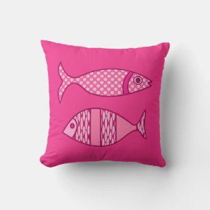 Retro Modern Fish, Fuchsia, Light Pink, Deep Pink Kussen