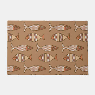 Retro Modern Fish, Tan, Beige and Brown Doormat Deurmat