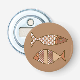 Retro Modern Fish, Tan, Beige en Light Brown Button Flesopener