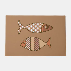 Retro Modern Fish, Tan, Beige en Light Brown Deurmat