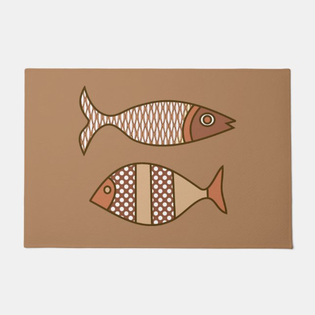 Retro Modern Fish, Tan, Beige en Light Brown Deurmat (Voorkant)