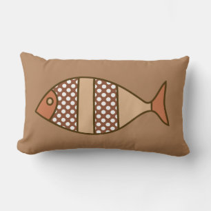 Retro Modern Fish, Tan, Beige en Light Brown Kussen