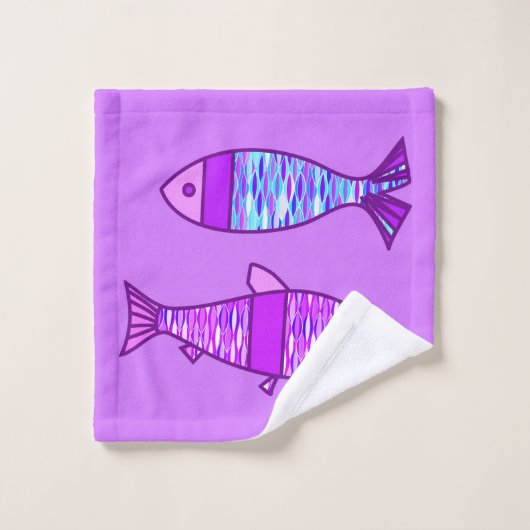 Retro Modern Fish, Violet en Amethyst Paars Bad Handdoek (Wasdoekje)