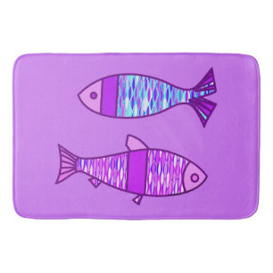 Retro Modern Fish, Violet en Amethyst Paars Badmat