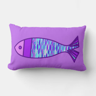 Retro Modern Fish, Violet en Amethyst Paars Kussen